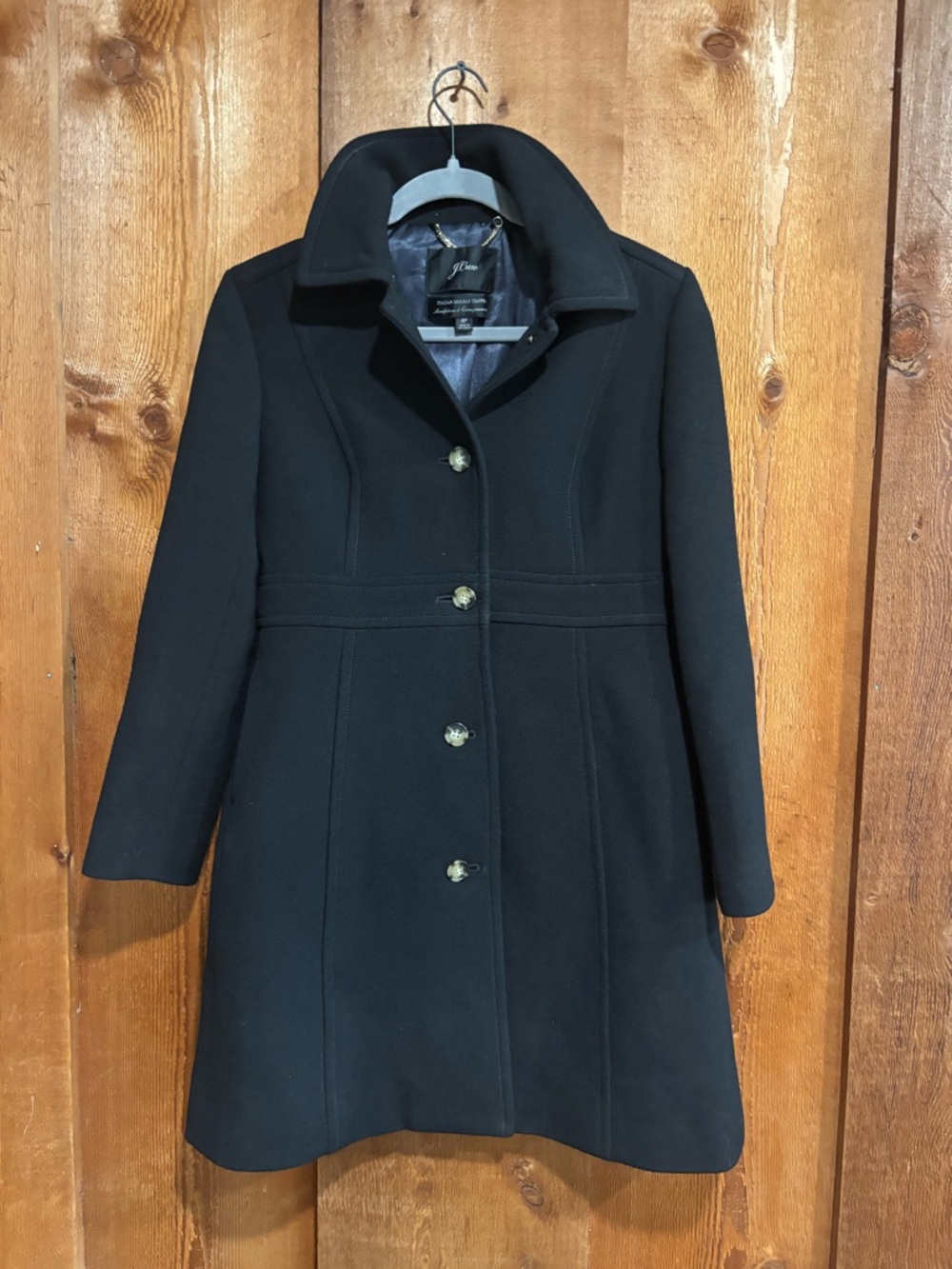 J.Crew Black Italian Double Cloth Wool Lady Day Coat 8P Thinsulate Old Money